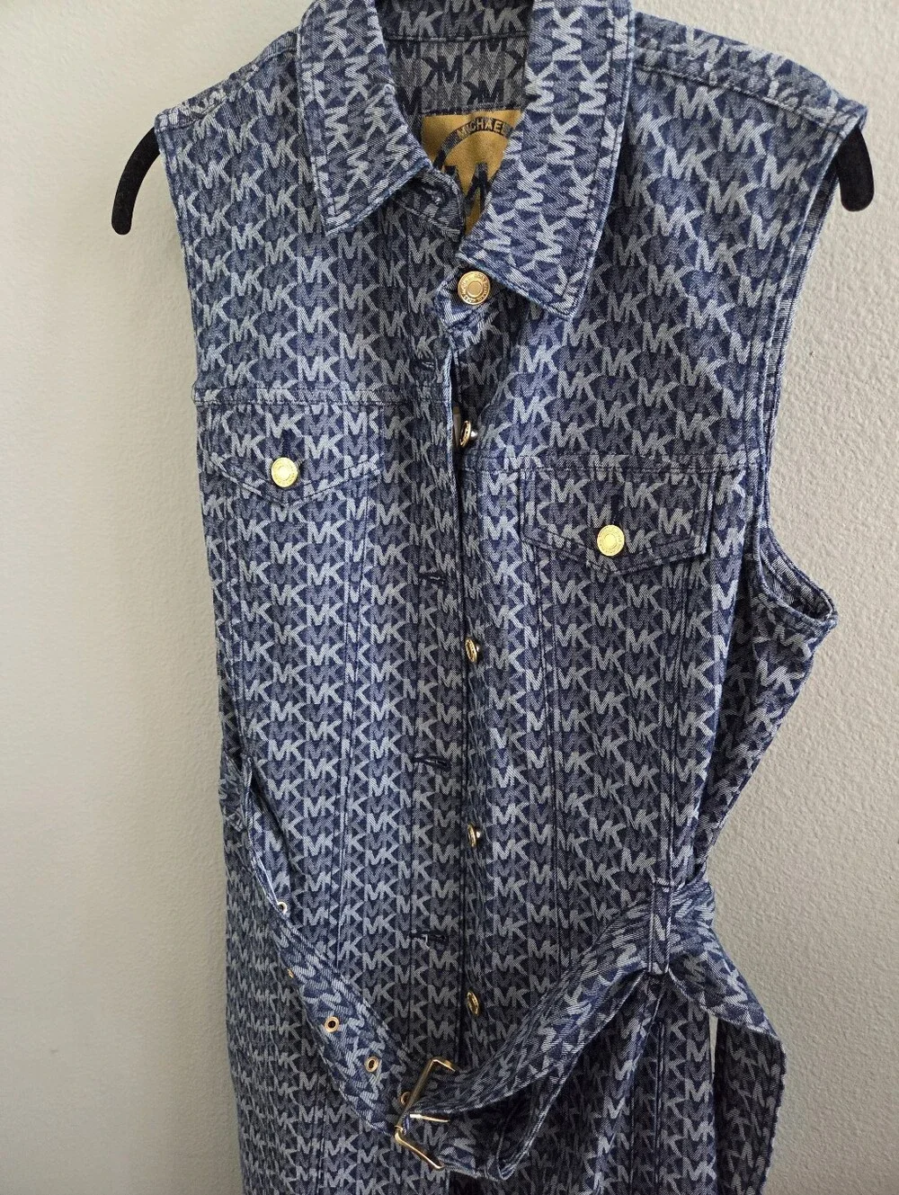NWT Michael Kors Blue MK Logo Denim Shirt Dress